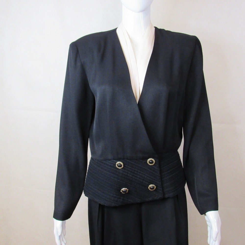 Vintage Black Pantsuit Jacket Blazer Pants Trousers Career Business Retro Preppy